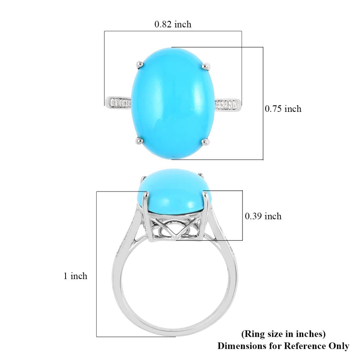 Luxoro 10K White Gold AAA Sleeping Beauty Turquoise and G-H I2 Diamond Ring (Size 6.0) 6.60 ctw image number 5