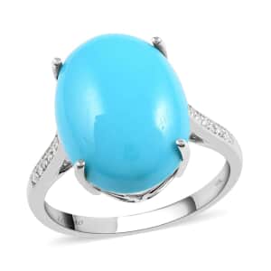 Luxoro 10K White Gold AAA Sleeping Beauty Turquoise and G-H I2 Diamond Ring (Size 8.0) 6.60 ctw