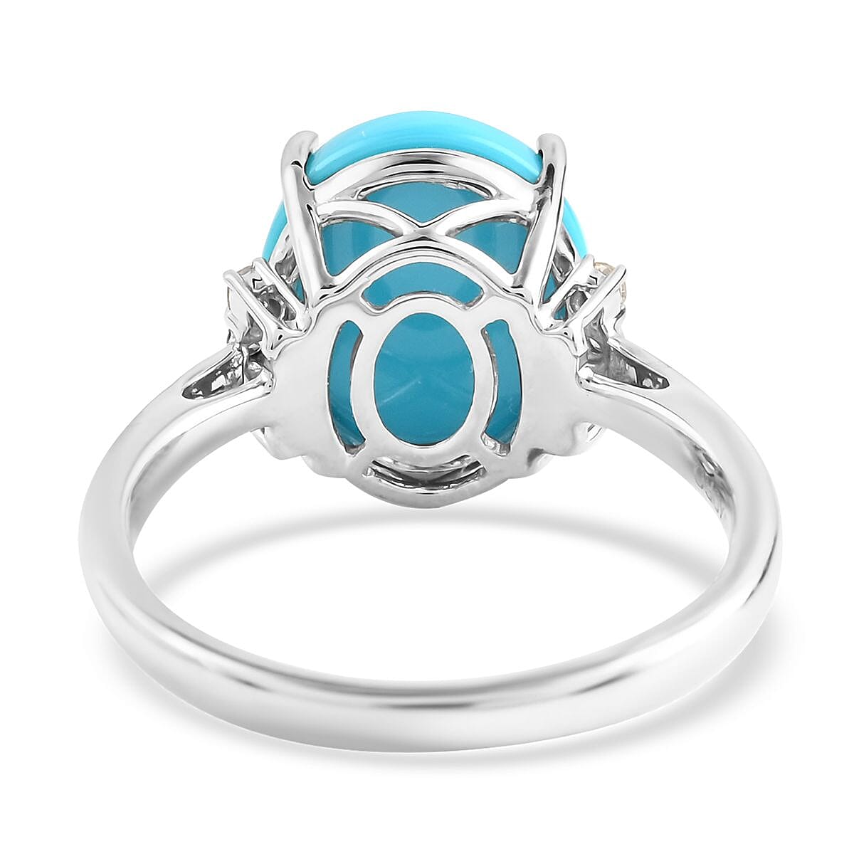 Luxoro 10K White Gold AAA Sleeping Beauty Turquoise and G-H I2 Diamond Ring (Size 8.0) 4.05 ctw image number 4