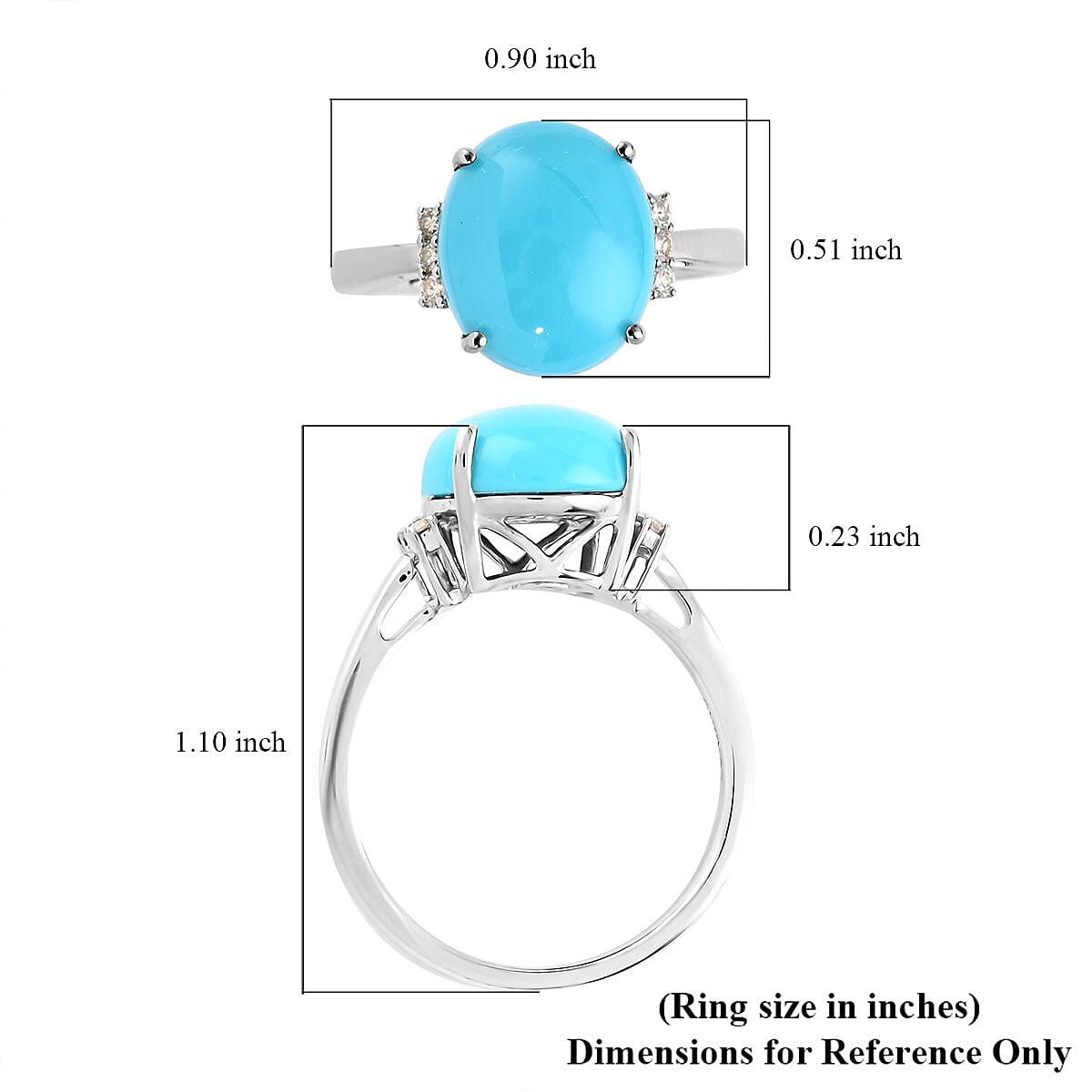 Luxoro 10K White Gold AAA Sleeping Beauty Turquoise and G-H I2 Diamond Ring (Size 8.0) 4.05 ctw image number 5