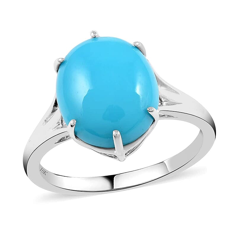 Certified & Appraised AAA Sleeping Beauty Turquoise 5.30 ctw Split Shank Ring in 10K White Gold (Size 10.0)