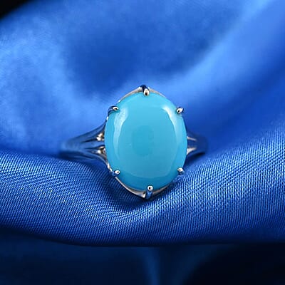 Certified & Appraised AAA Sleeping Beauty Turquoise 5.30 ctw Split Shank Ring in 10K White Gold (Size 10.0)