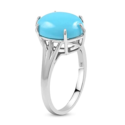 Certified & Appraised AAA Sleeping Beauty Turquoise 5.30 ctw Split Shank Ring in 10K White Gold (Size 10.0)