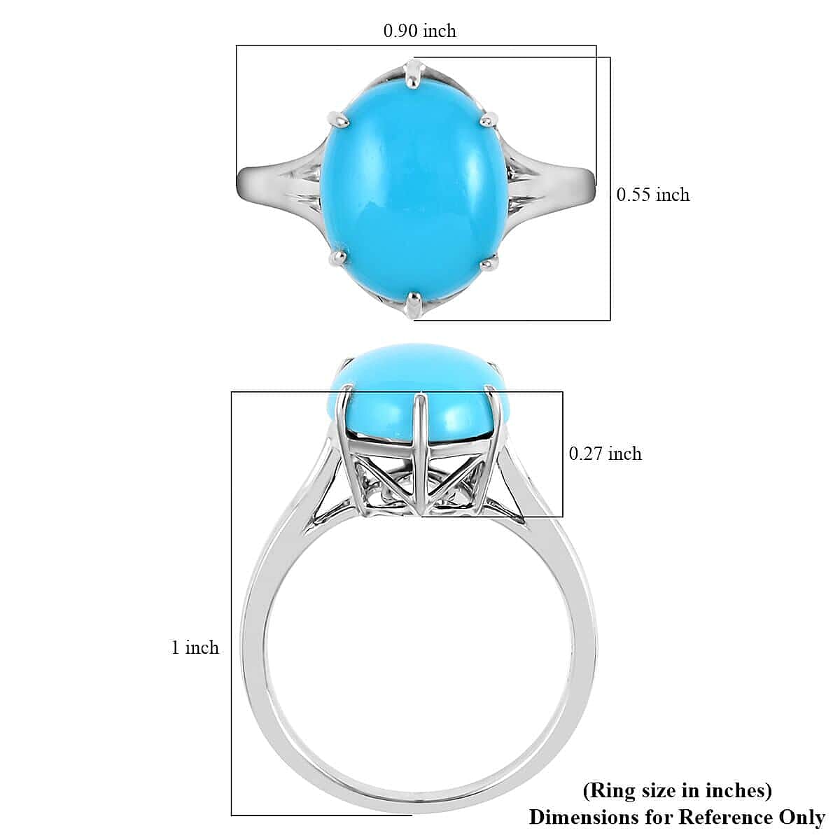 Certified & Appraised AAA Sleeping Beauty Turquoise 5.30 ctw Split Shank Ring in 10K White Gold (Size 10.0)