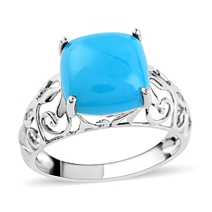Luxoro 10K White Gold AAA Sleeping Beauty Turquoise Ring (Size 9.0) 3.95 ctw