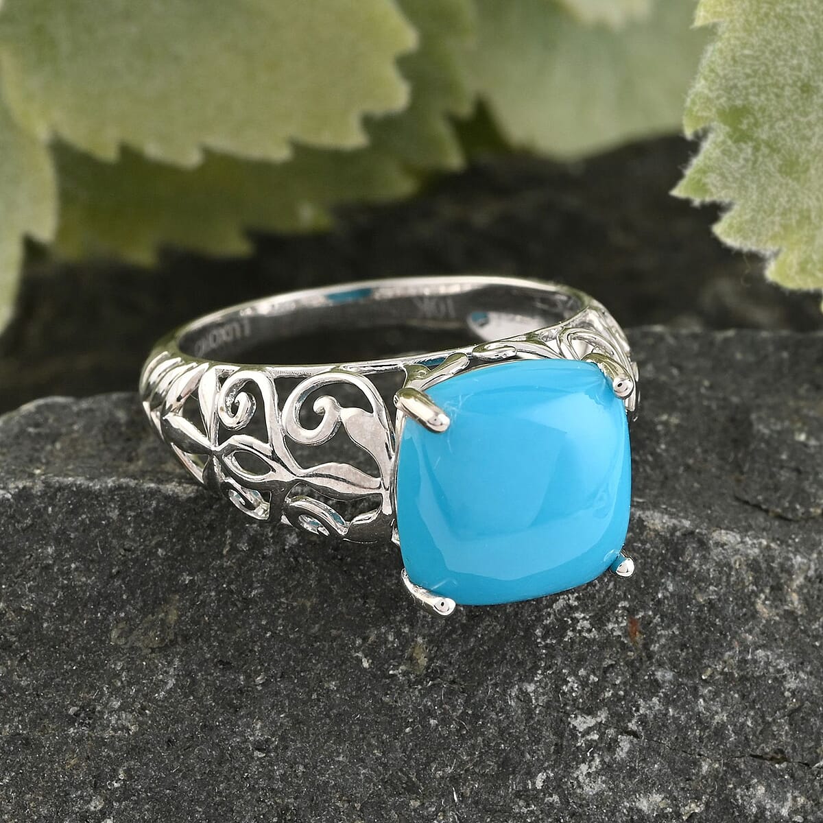 Luxoro 10K White Gold AAA Sleeping Beauty Turquoise Ring (Size 9.0) 3.95 ctw image number 1