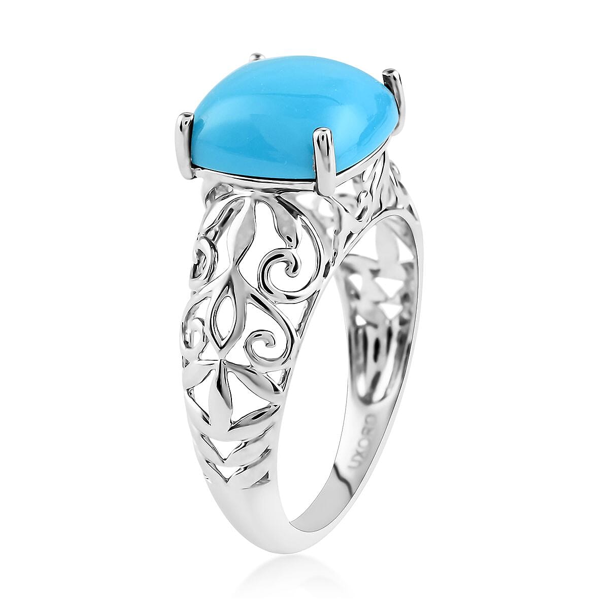 Luxoro 10K White Gold AAA Sleeping Beauty Turquoise Ring (Size 9.0) 3.95 ctw image number 3