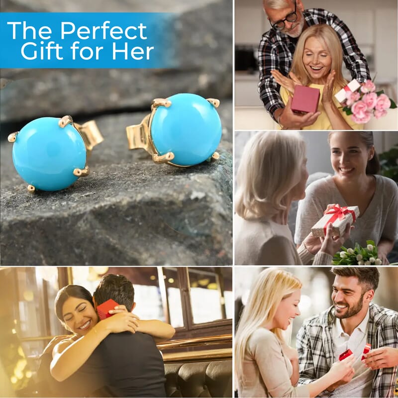 Luxoro AAA Sleeping Beauty Turquoise Earrings, Turquoise Stud Earrings, 10K Yellow Gold Earrings, Gold Stud, Turquoise Jewelry 3.40 ctw