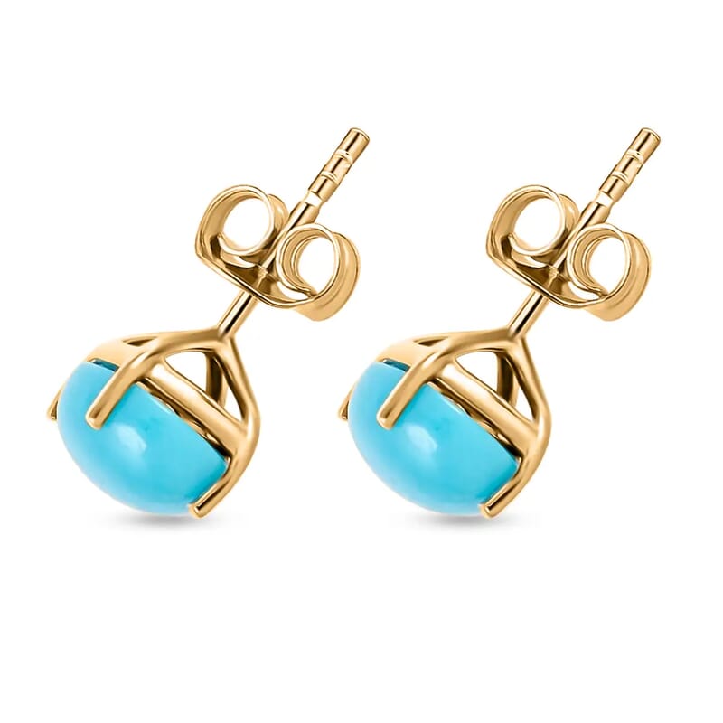 Luxoro AAA Sleeping Beauty Turquoise Earrings, Turquoise Stud Earrings, 10K Yellow Gold Earrings, Gold Stud, Turquoise Jewelry 3.40 ctw