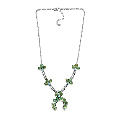 Artisan Crafted Sonoran Gold Turquoise and South Hill Turquoise Squash Blossom Necklace 18 Inches in Sterling Silver 17.60 ctw