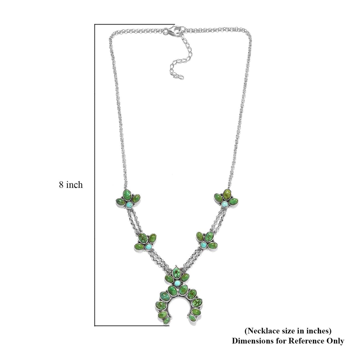 Artisan Crafted Sonoran Gold Turquoise and South Hill Turquoise Squash Blossom Necklace 18 Inches in Sterling Silver 17.60 ctw image number 5