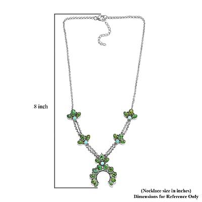 Artisan Crafted Sonoran Gold Turquoise and South Hill Turquoise Squash Blossom Necklace 18 Inches in Sterling Silver 17.60 ctw