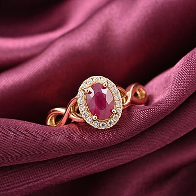 Certified & Appraised Iliana 18K Yellow Gold AAA Mozambique Ruby and G-H SI Diamond Infinity Shank Ring, Promise Rings (Size 10.0) 4 Grams 1.20 ctw
