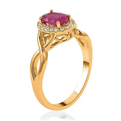 Certified & Appraised Iliana 18K Yellow Gold AAA Mozambique Ruby and G-H SI Diamond Infinity Shank Ring, Promise Rings (Size 10.0) 4 Grams 1.20 ctw