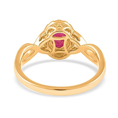 Certified & Appraised Iliana 18K Yellow Gold AAA Mozambique Ruby and G-H SI Diamond Infinity Shank Ring, Promise Rings (Size 10.0) 4 Grams 1.20 ctw