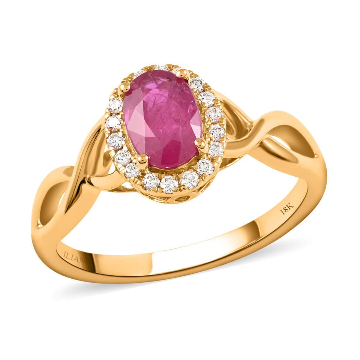 Certified & Appraised Iliana 18K Yellow Gold AAA Mozambique Ruby and G-H SI Diamond Infinity Shank Ring, Promise Rings (Size 6.0) 4 Grams 1.20 ctw image number 0