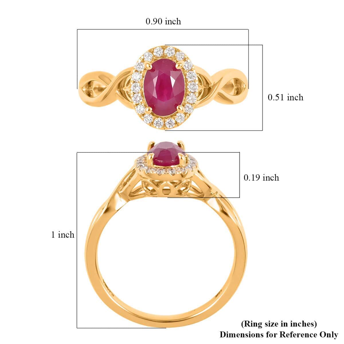 Certified & Appraised Iliana 18K Yellow Gold AAA Mozambique Ruby and G-H SI Diamond Infinity Shank Ring, Promise Rings (Size 6.0) 4 Grams 1.20 ctw image number 5