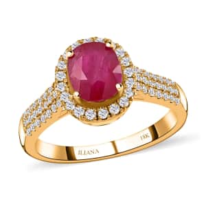 Iliana Certified & Appraised AAA Montepuez Ruby Ring, G-H SI Diamond Accent Ring, Ruby Halo Ring, 18K Yellow Gold Ring, Wedding Ring 4.50 Grams 2.05 ctw (Size 10)