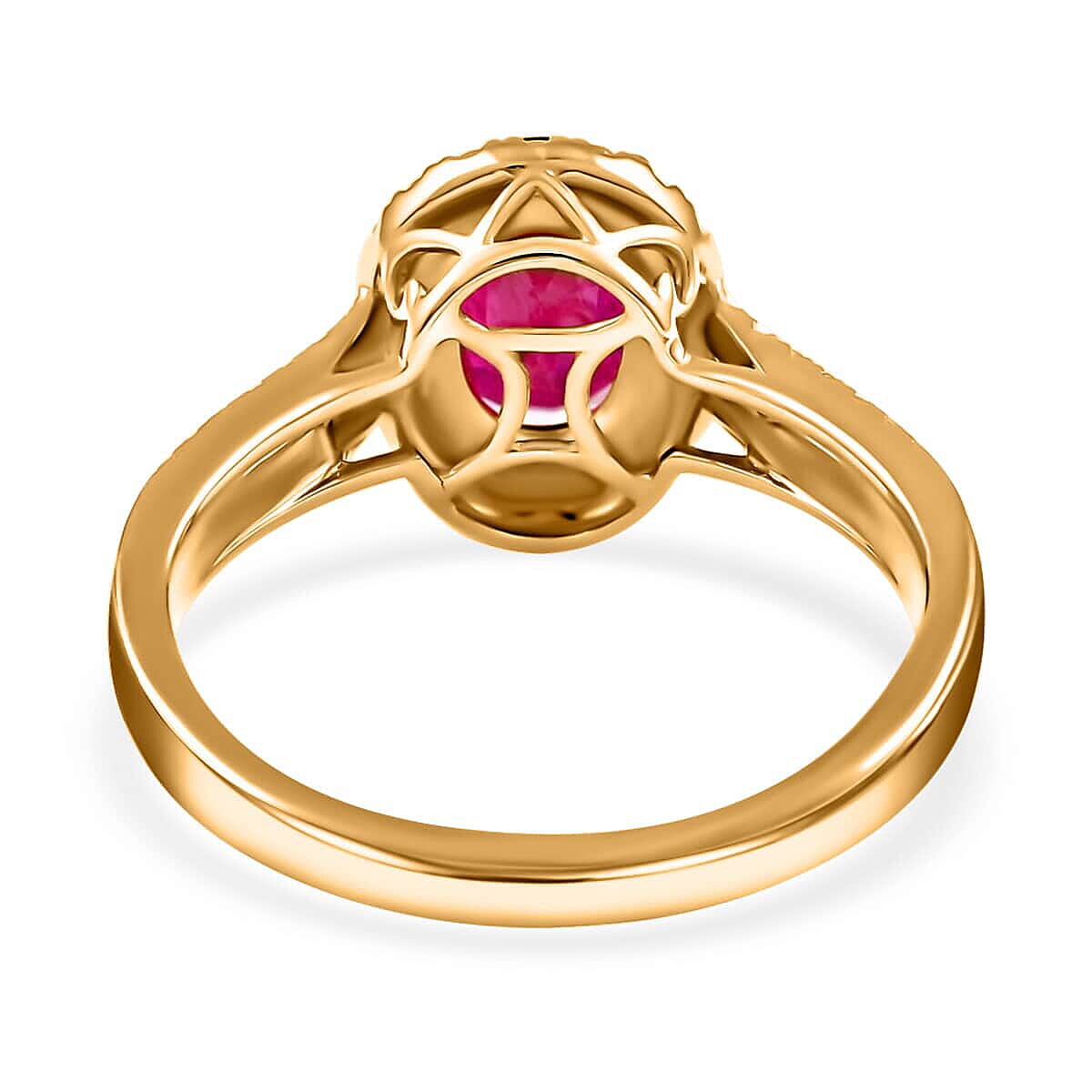 Iliana Certified & Appraised AAA Montepuez Ruby Ring, G-H SI Diamond Accent Ring, Ruby Halo Ring, 18K Yellow Gold Ring, Wedding Ring 4.50 Grams 2.05 ctw (Size 6.0) (Del. in 10-15 Days)