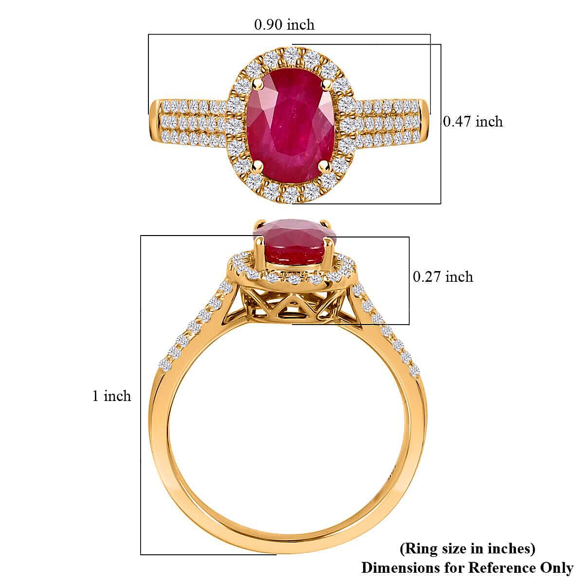 Iliana Certified & Appraised AAA Montepuez Ruby Ring, G-H SI Diamond Accent Ring, Ruby Halo Ring, 18K Yellow Gold Ring, Wedding Ring 4.50 Grams 2.05 ctw (Size 6.0) (Del. in 10-15 Days)