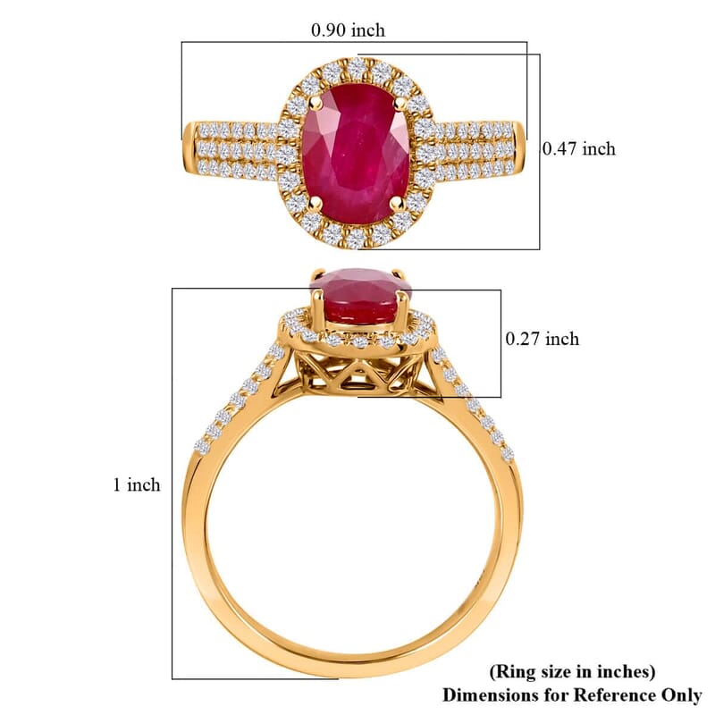 Iliana Certified & Appraised AAA Montepuez Ruby Ring, G-H SI Diamond Accent Ring, Ruby Halo Ring, 18K Yellow Gold Ring, Wedding Ring 4.50 Grams 2.05 ctw (Size 6.0) (Del. in 10-15 Days)