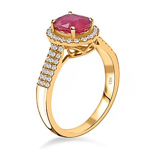 Iliana Certified & Appraised AAA Montepuez Ruby Ring, G-H SI Diamond Accent Ring, Ruby Halo Ring, 18K Yellow Gold Ring, Wedding Ring 4.50 Grams 2.05 ctw (Size 7.0)