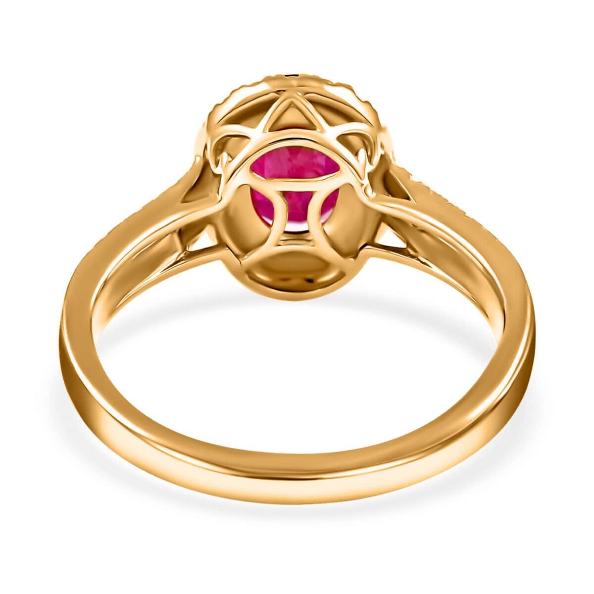 Iliana Certified & Appraised AAA Montepuez Ruby Ring, G-H SI Diamond Accent Ring, Ruby Halo Ring, 18K Yellow Gold Ring, Wedding Ring 4.50 Grams 2.05 ctw (Size 7.0) (Del. in 10-15 Days)  image number 4