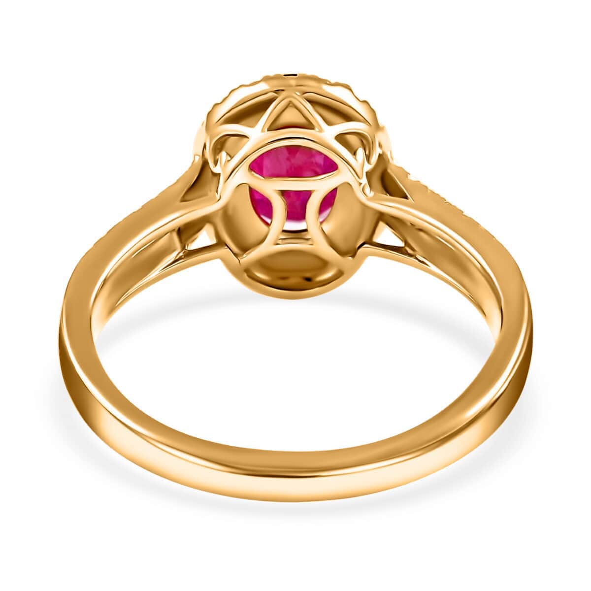 Iliana Certified & Appraised AAA Montepuez Ruby and G-H SI Diamond 2.05 ctw Accent Ring, Ruby Halo Ring, 18K Yellow Gold Ring, Wedding Ring 4.50 Grams (Size 9) image number 4