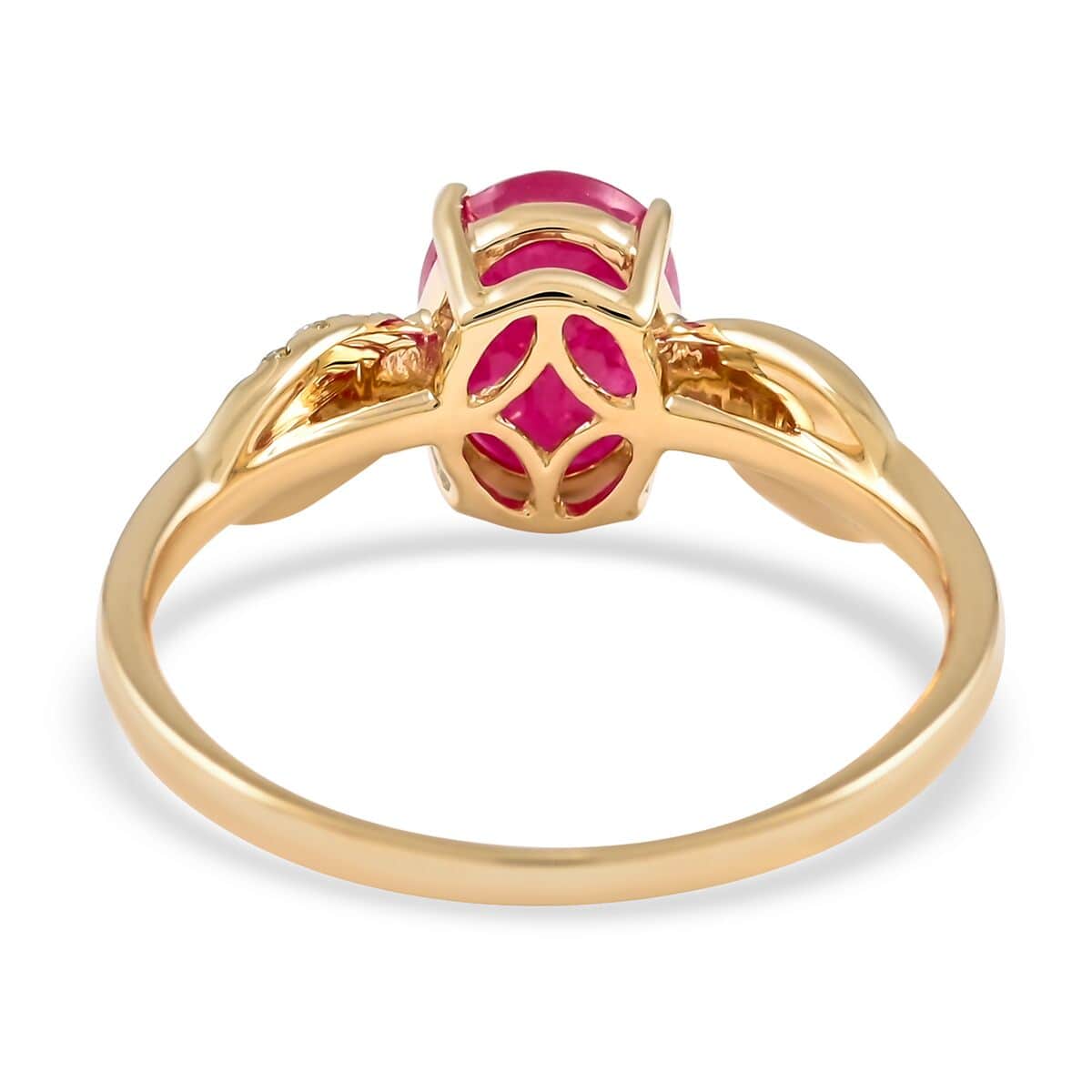 Certified LUXORO 10K Yellow Gold AAA Mozambique Ruby and G-H I2 Diamond Ring 2.15 Grams 1.70 ctw image number 4