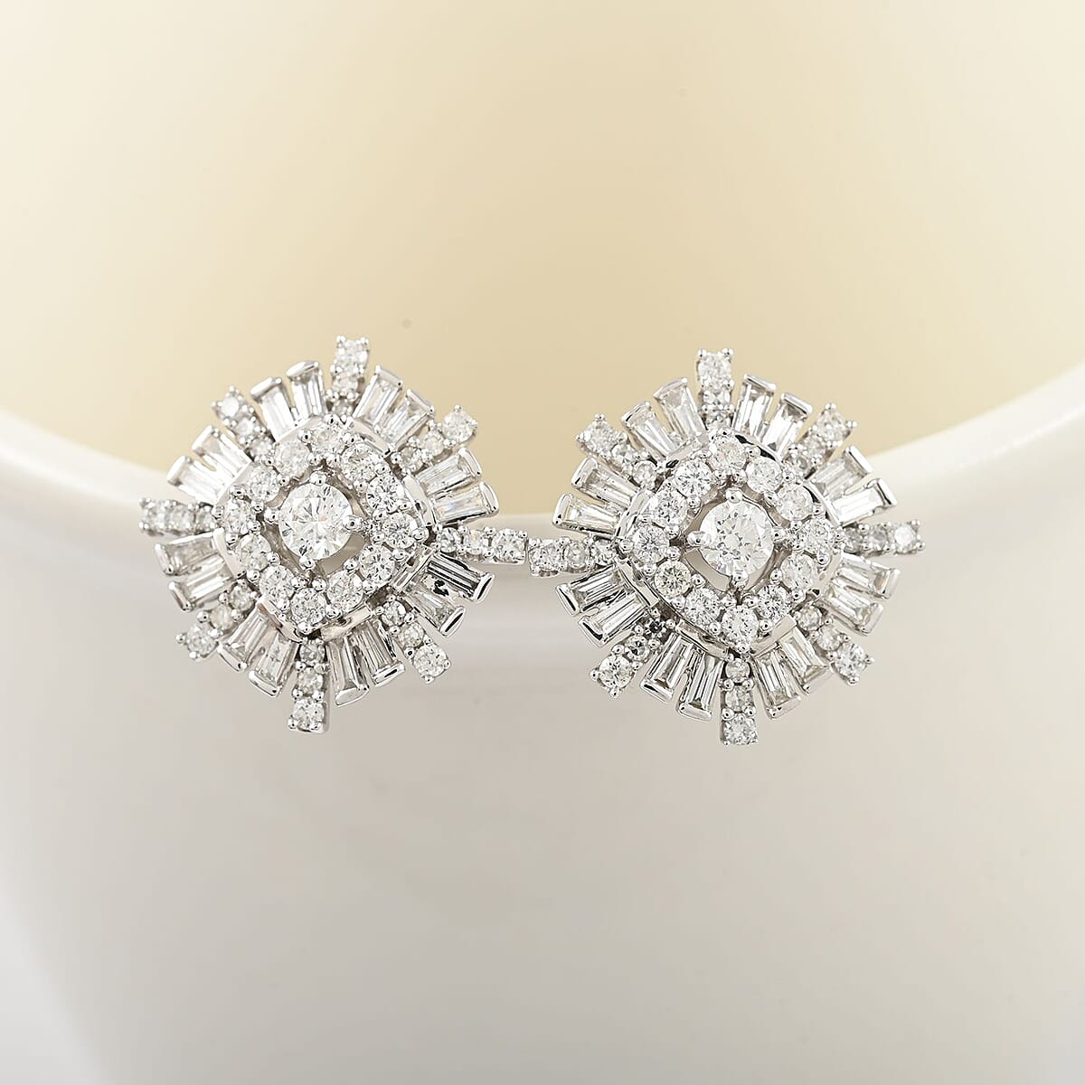 14K White Gold Diamond Earrings 7.9 Grams 2.00 ctw image number 1