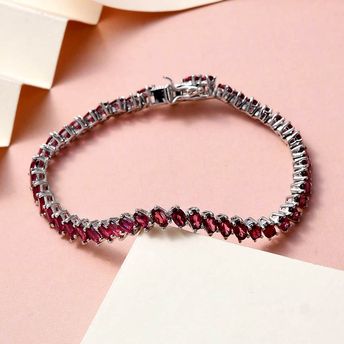 Tanzanian Wine Garnet Tennis Bracelet in Platinum Over Sterling Silver (7.25 In) 10.90 ctw image number 1