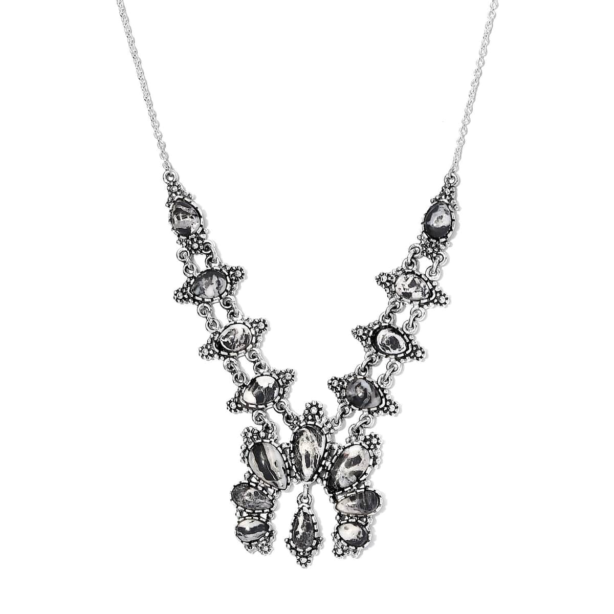 White Buffalo Squash Blossom Necklace 18 Inches in Sterling Silver 13.60 ctw image number 0