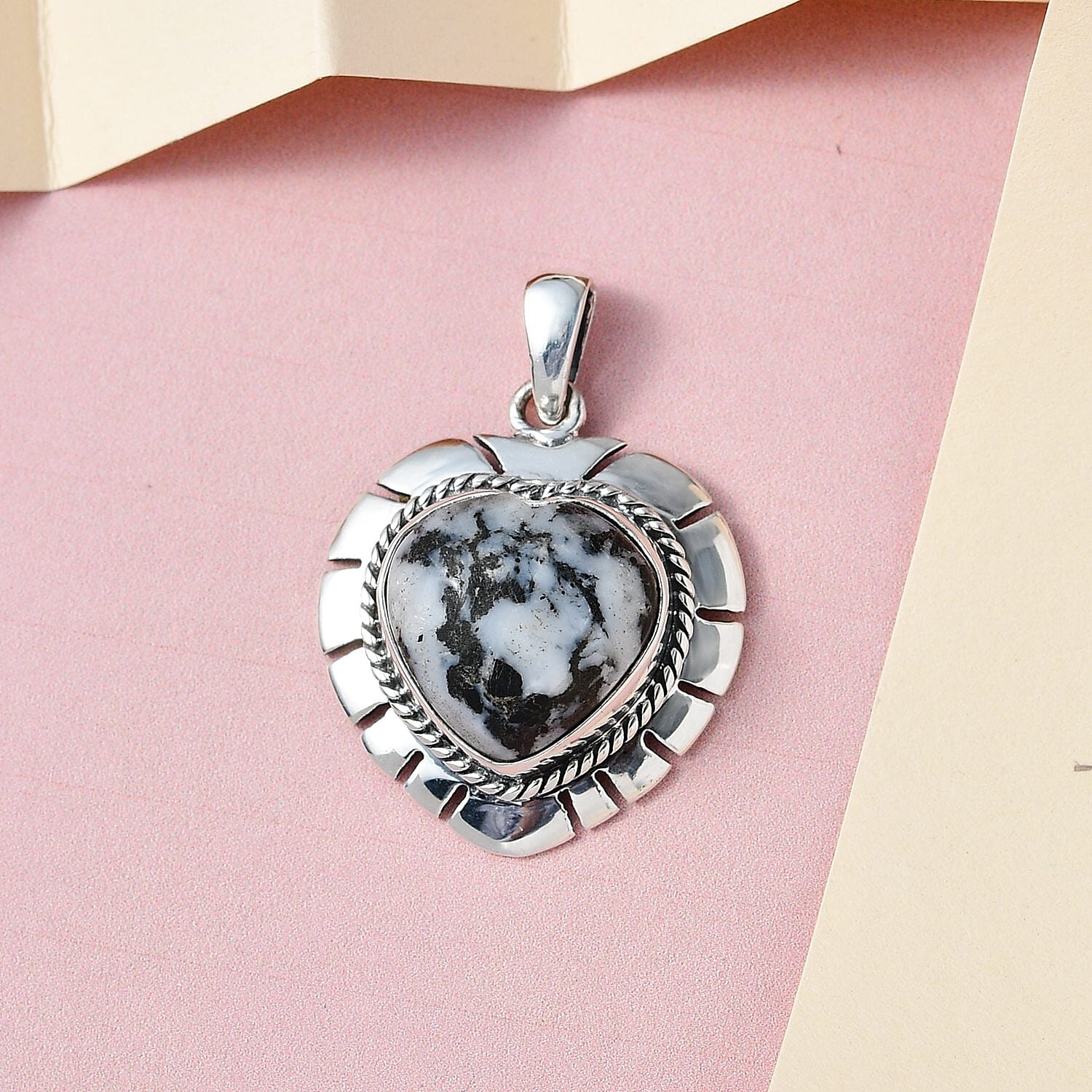 White Buffalo Heart Pendant in Sterling Silver 9.75 ctw