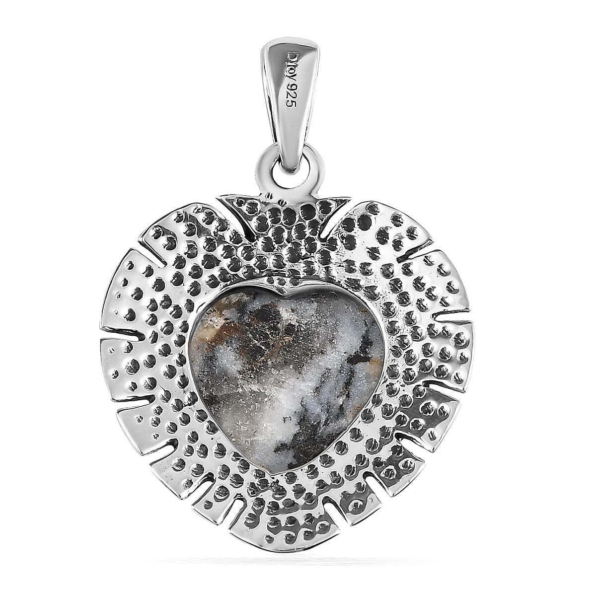 White Buffalo Heart Pendant in Sterling Silver 9.75 ctw