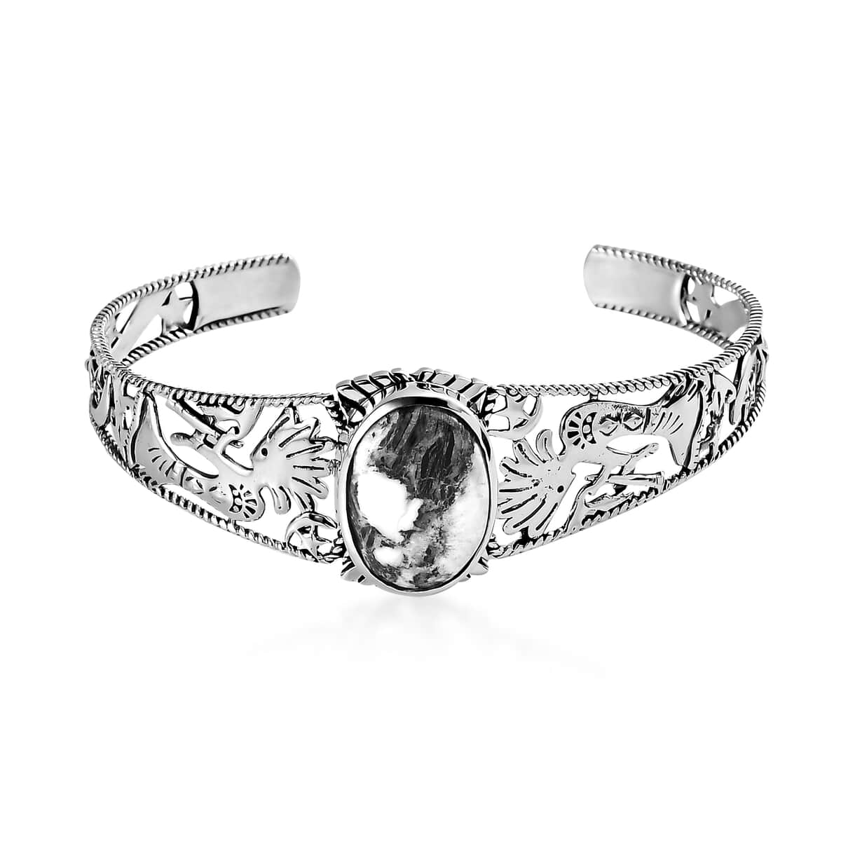 White Buffalo Kokopelli & Shooting Star Cuff Bracelet in Sterling Silver (7.25 In) 13.35 ctw image number 0
