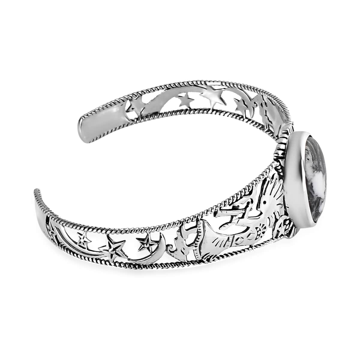 White Buffalo Kokopelli & Shooting Star Cuff Bracelet in Sterling Silver (7.25 In) 13.35 ctw image number 3