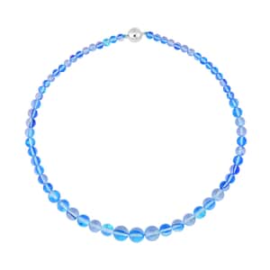 Blue Magic Color Glass Beaded Necklace 20 Inches in Silvertone