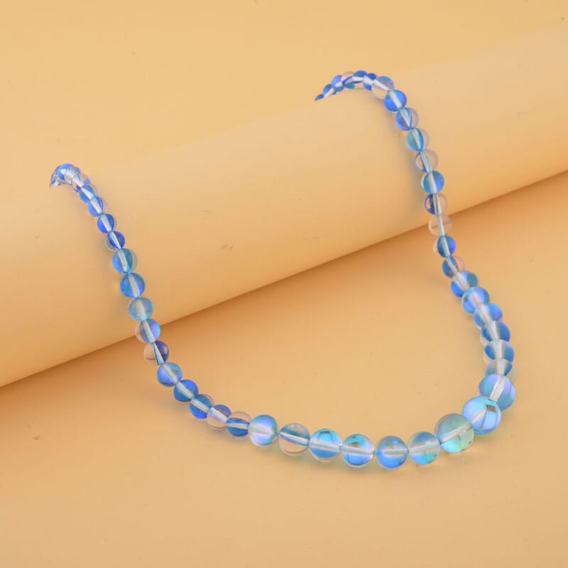 Blue Magic Color Glass Beaded Necklace 20 Inches in Silvertone