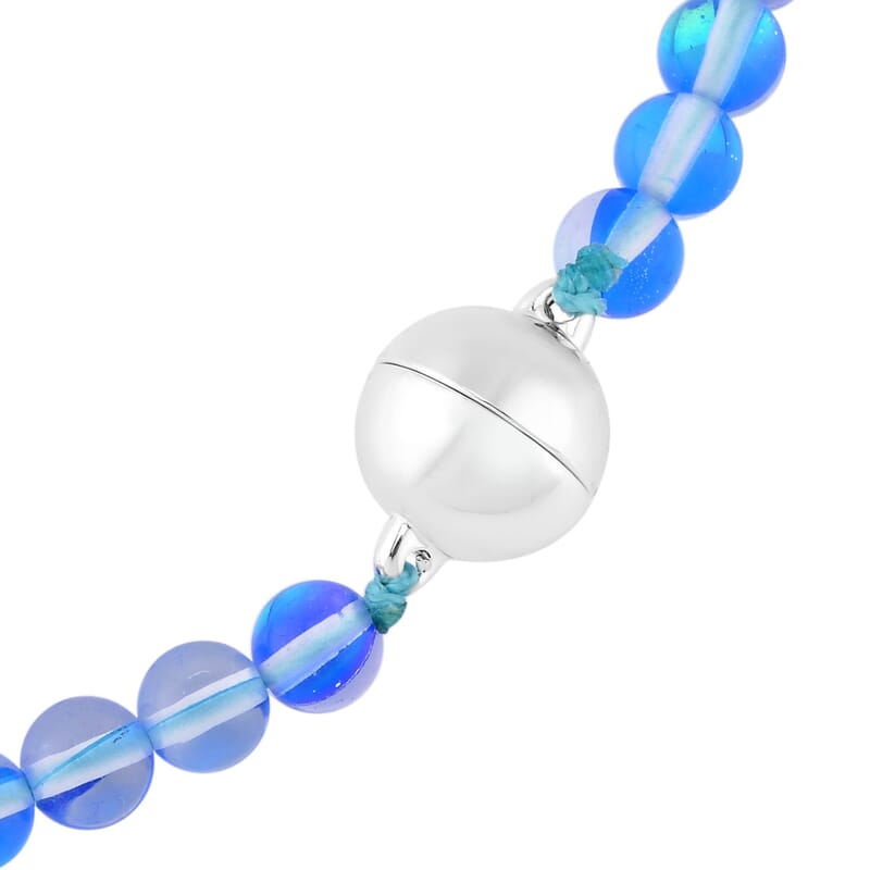 Blue Magic Color Glass Beaded Necklace 20 Inches in Silvertone