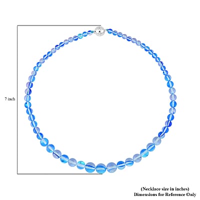 Blue Magic Color Glass Beaded Necklace 20 Inches in Silvertone