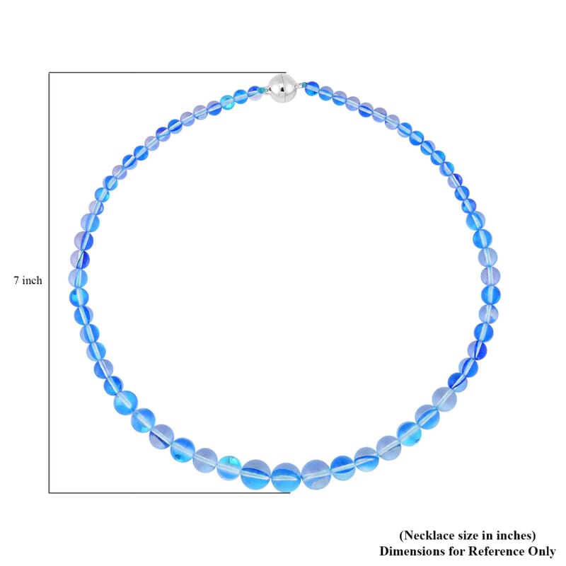 Blue Magic Color Glass Beaded Necklace 20 Inches in Silvertone