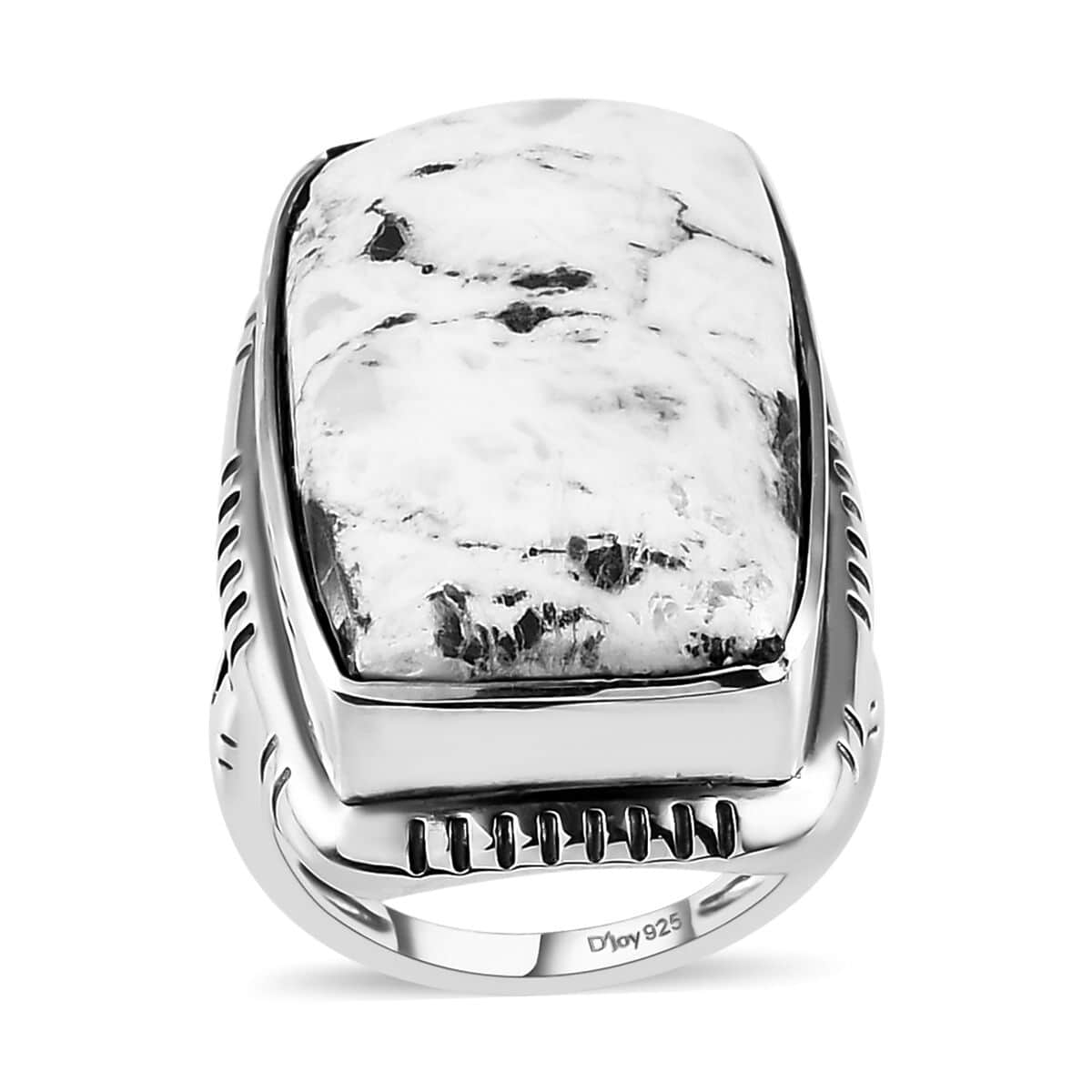 Artisan Crafted White Buffalo Solitaire Ring in Sterling Silver (Size 10.0) 24.50 ctw image number 0