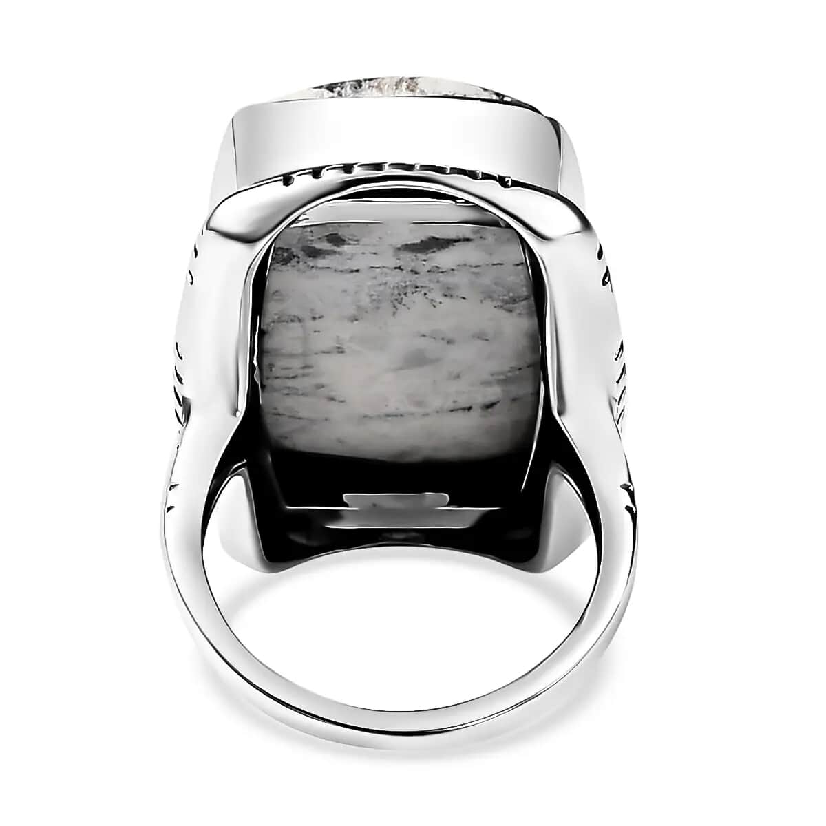 Artisan Crafted White Buffalo Solitaire Ring in Sterling Silver (Size 10.0) 24.50 ctw image number 4