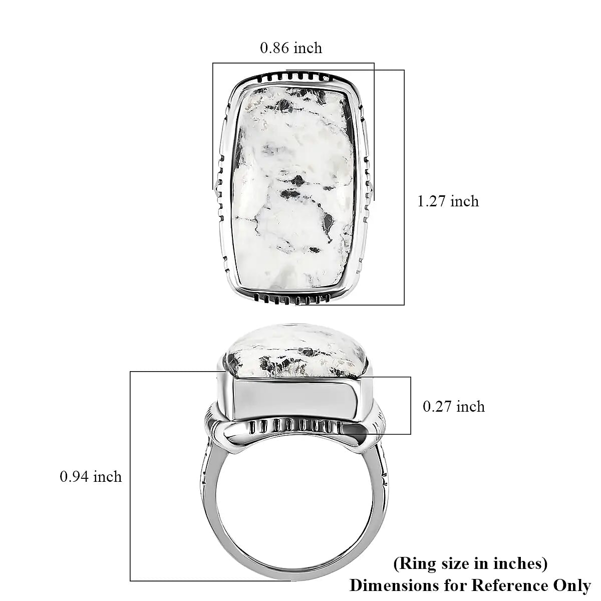 Artisan Crafted White Buffalo Solitaire Ring in Sterling Silver (Size 10.0) 24.50 ctw