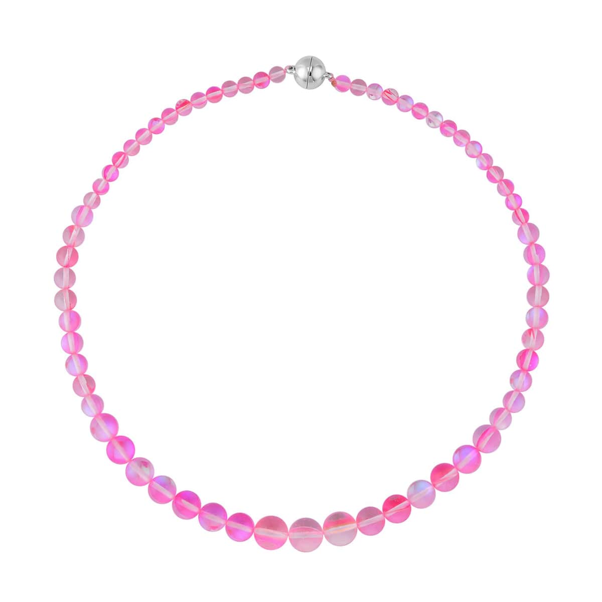 Pink Magic Color Glass Beaded Necklace 20 Inches in Silvertone image number 0