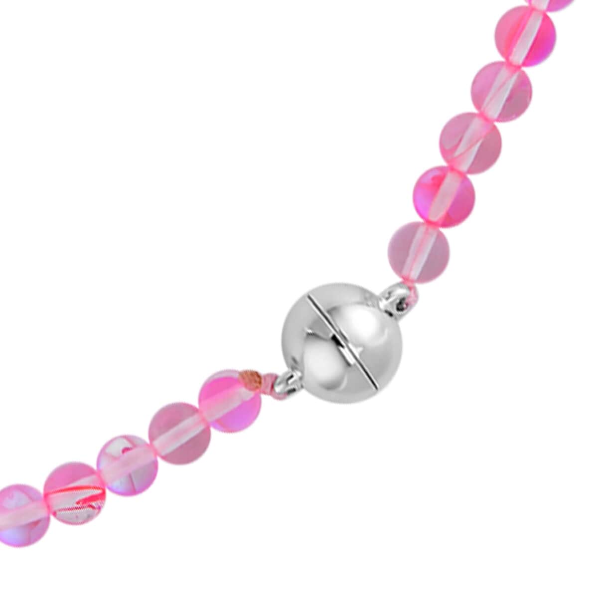 Pink Magic Color Glass Beaded Necklace 20 Inches in Silvertone image number 3