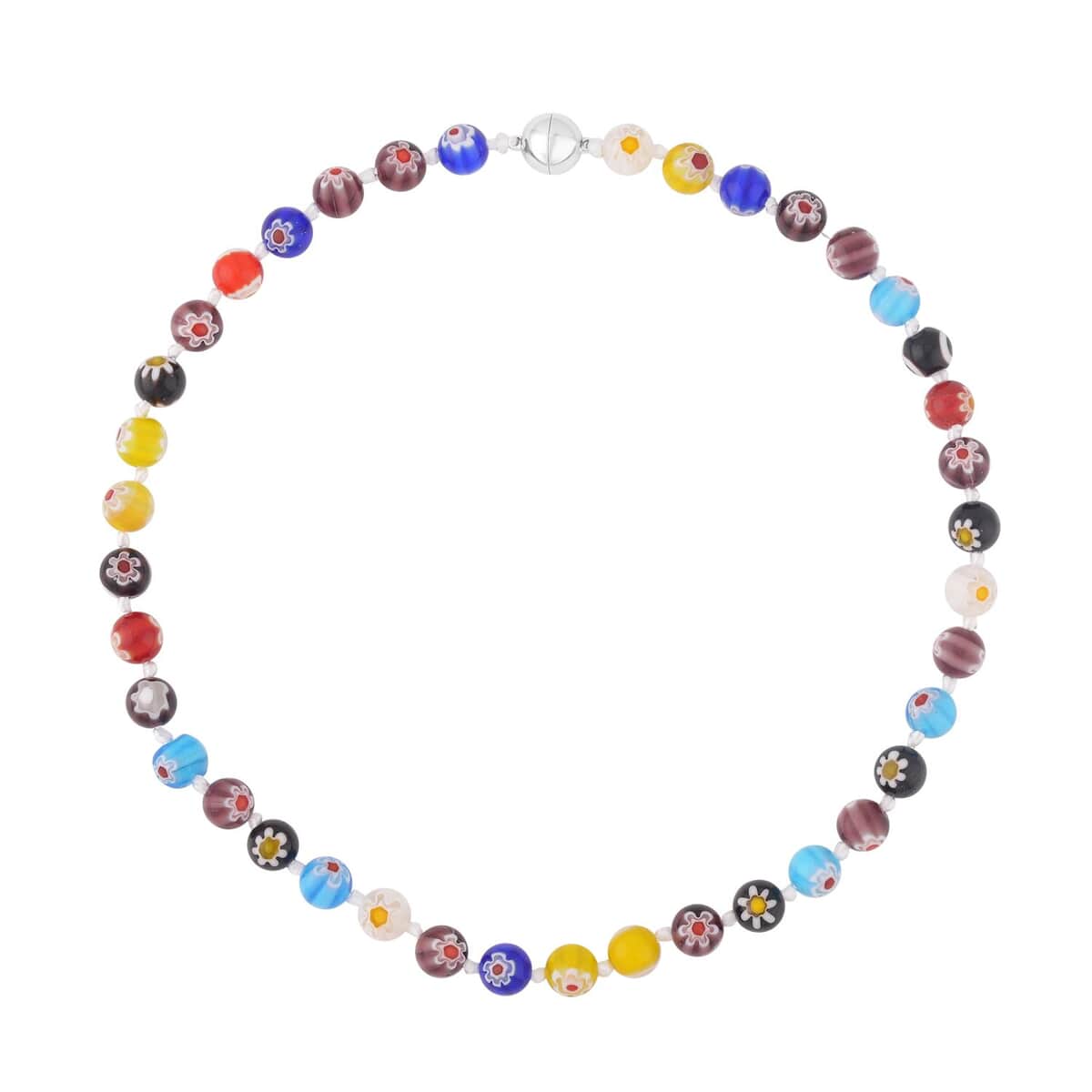 Multi Color Murano Style Beaded Necklace 20 Inches with Magnetic Lock in Silvertone image number 0