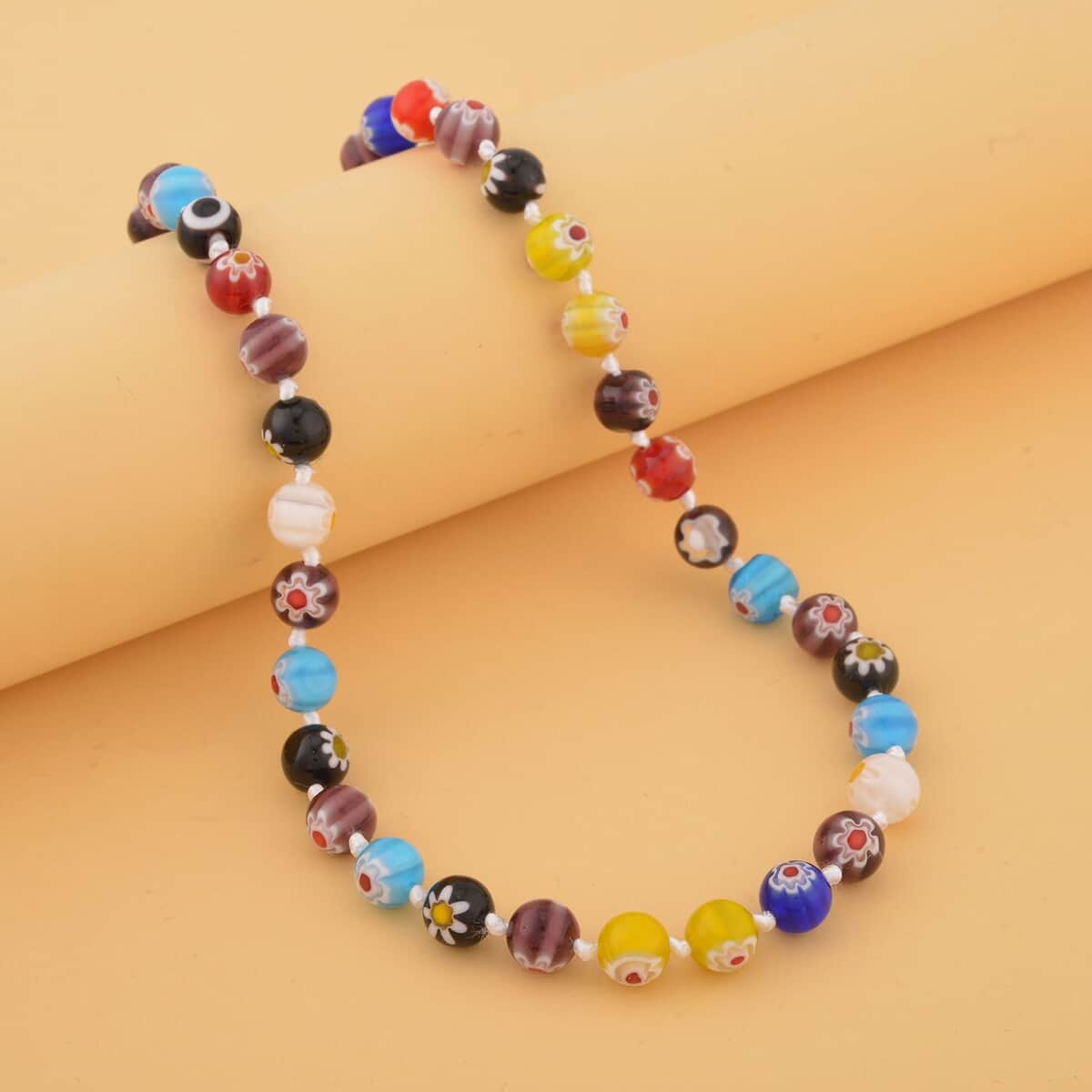 Multi Color Murano Style Beaded Necklace 20 Inches with Magnetic Lock in Silvertone image number 1