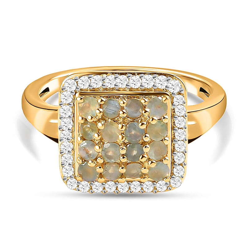 Alexandrite and White Zircon 0.80 ctw Ring in Vermeil Yellow Gold Over Sterling Silver (Size 8)
