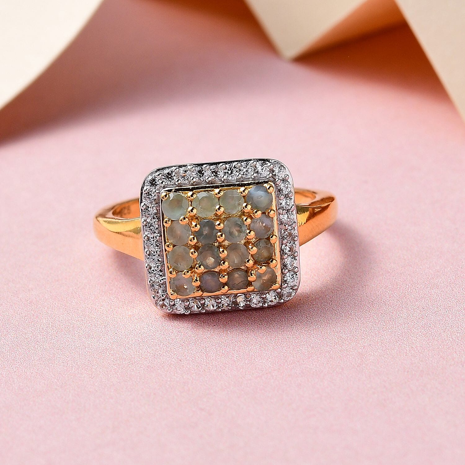 Alexandrite and White Zircon 0.80 ctw Ring in Vermeil Yellow Gold Over Sterling Silver (Size 8)